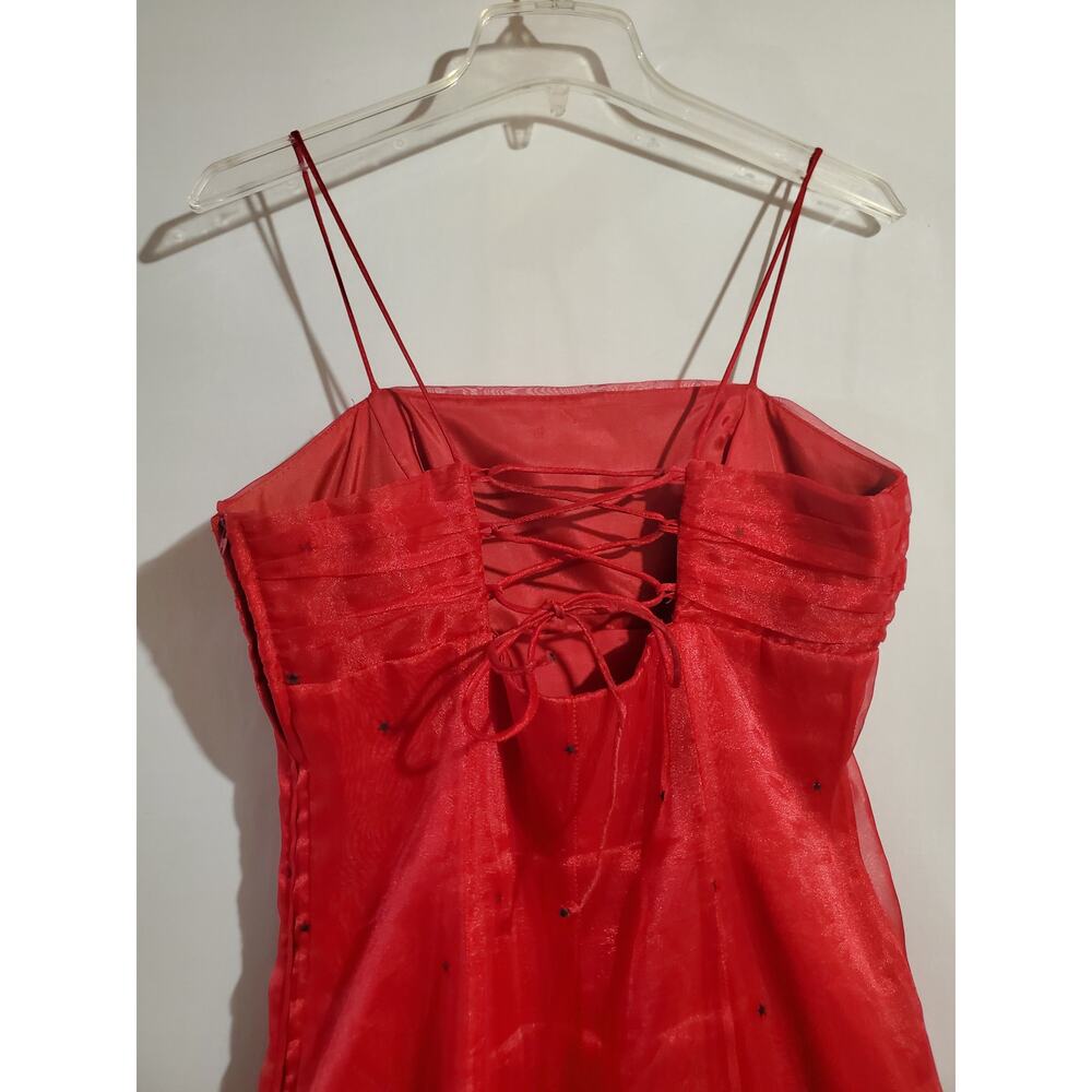 Vtg Y2K Morgan & Co Velvet Glitter Stars Gown 11/12 Red Black Prom Formal Goth - Picture 6 of 15